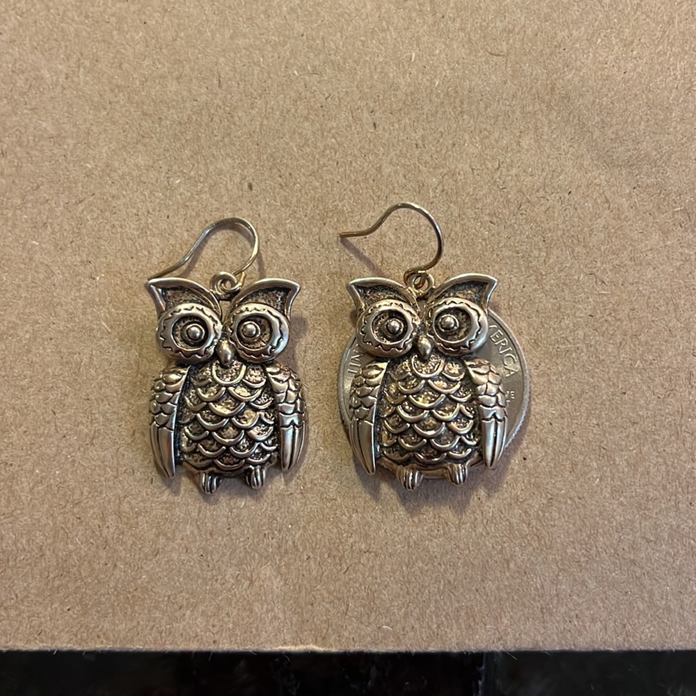 Gold Owl Shape Earrings - Picture 6 of 6